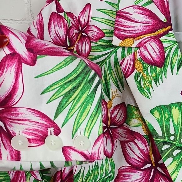 Crown & Ivy Women’s Blazer XL Hawaiian Pink Hibiscus Linen Suit Jacket Floral - Picture 8 of 9